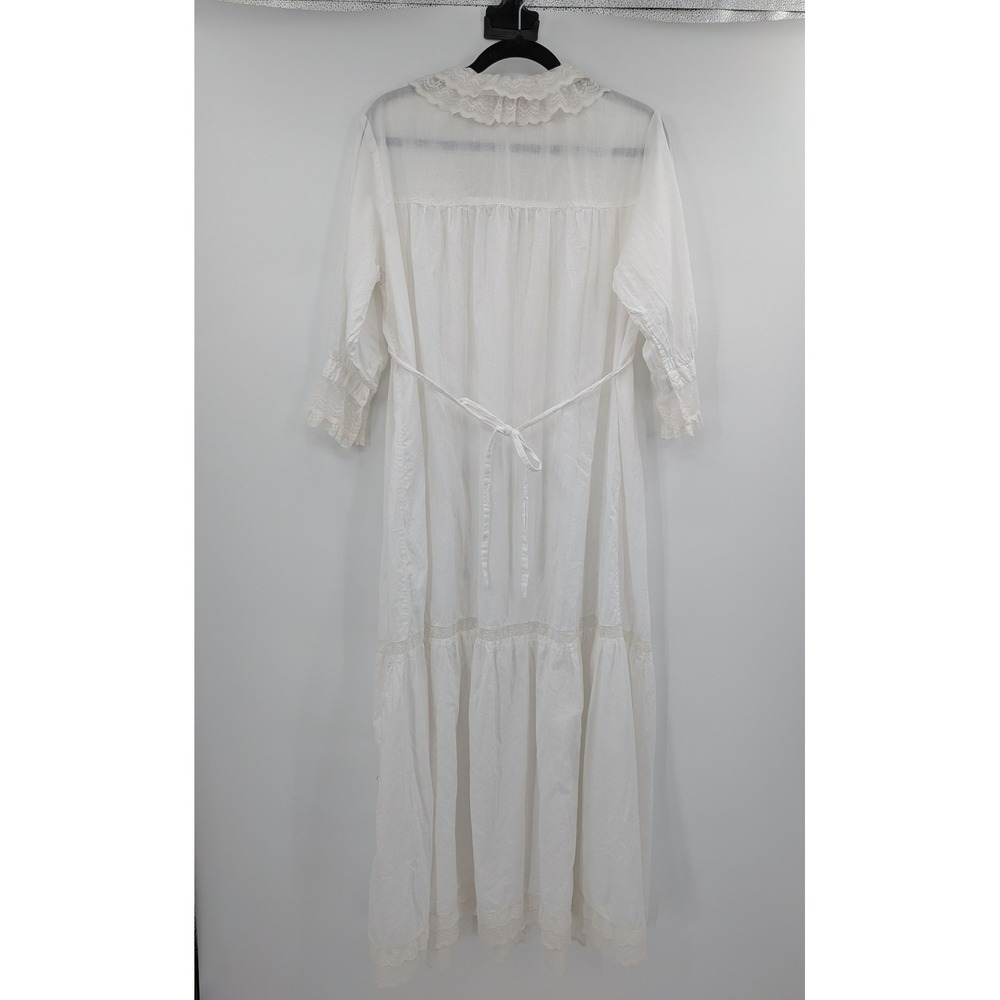 Boho Cottagecore Victorian 70s Saybury White Cotton Embroidery Lace Maxi M Gown - Picture 6 of 13